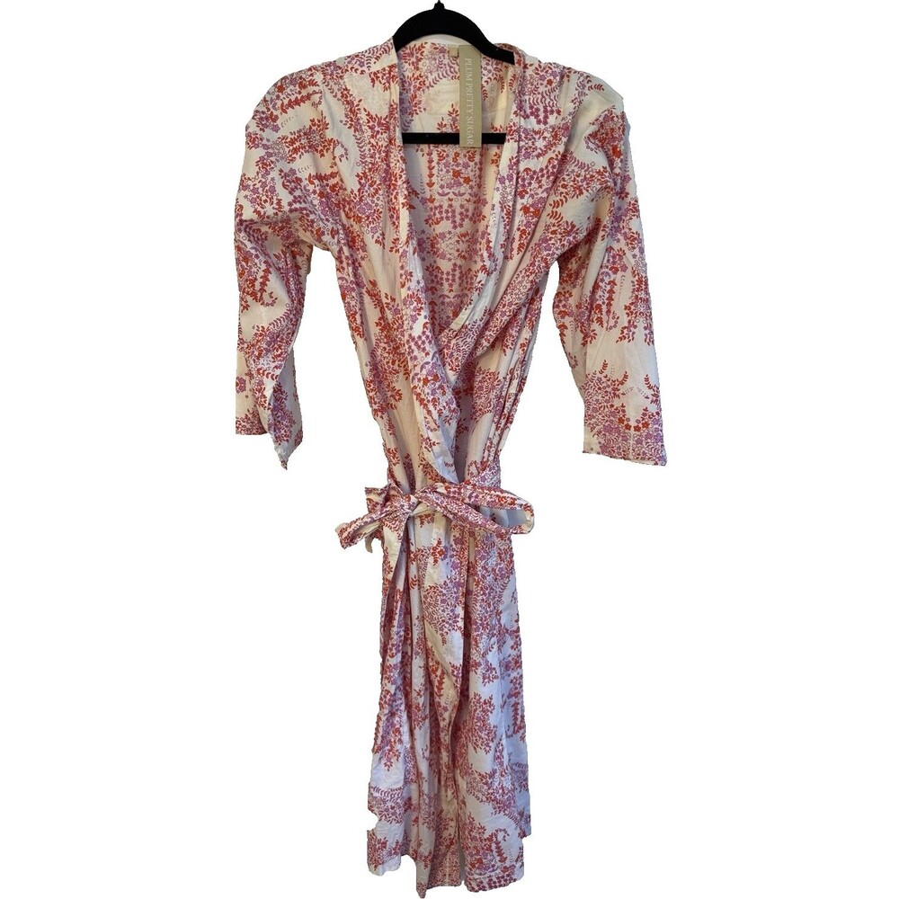 Plum Pretty Sugar floral kimono robe 100% cotton size S Anthropologie Pink Red